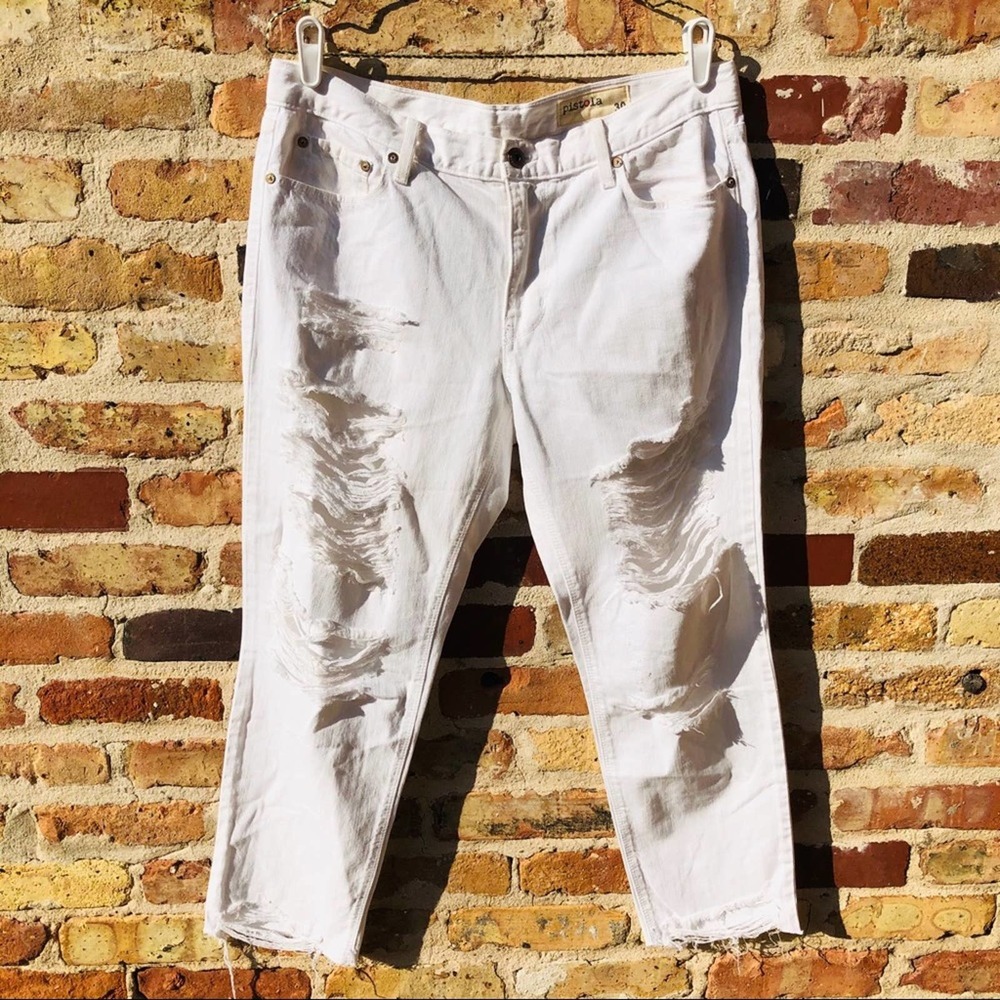 Distressed Jeans Cutoffs White